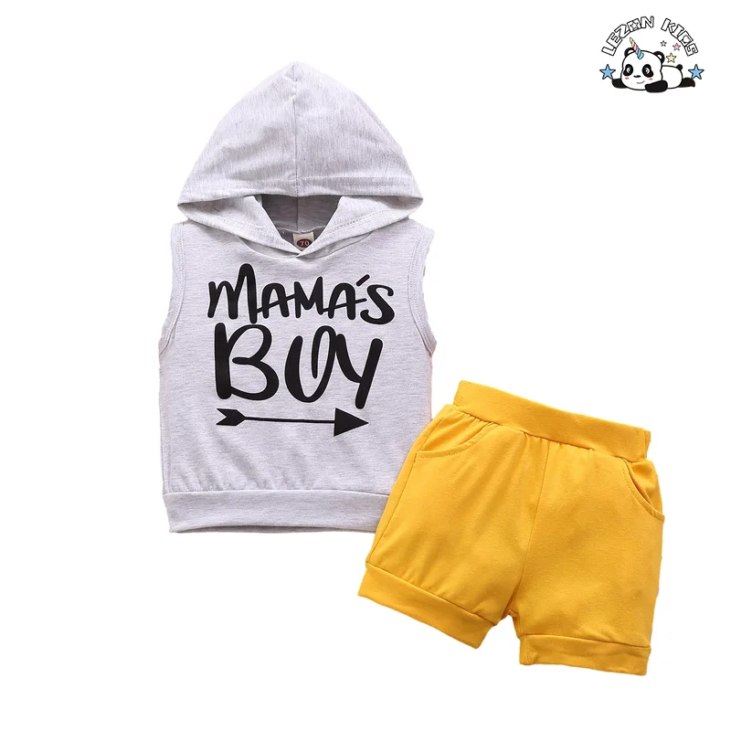 LEZONKIDS - Factory Direct Price Sleeveless Hoodie Pullover Shorts Boys Clothing Sets for 4 to 12 Years Old